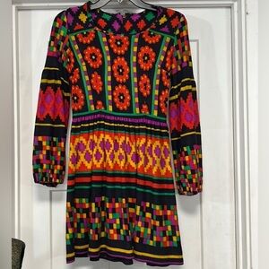 SEARS 70’s VINTAGE JR BAZAAR MOD FLORAL FRENZY LONG SLEEVE MINI DRESS